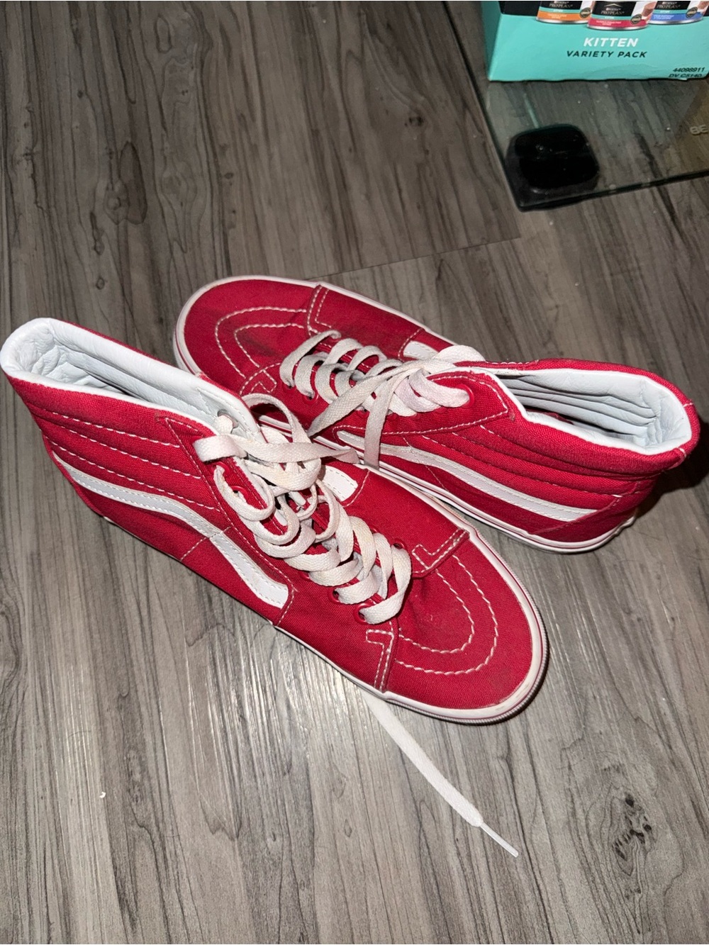 Vans Red and White High-Top Sneakers